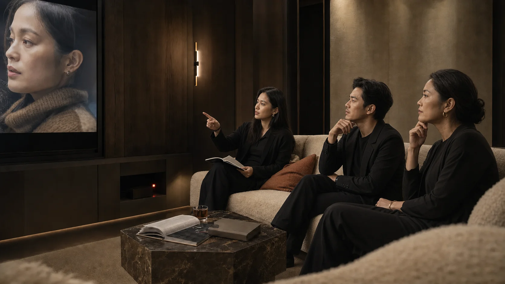 Studio members in their twenties, thirties and forties in private film critique